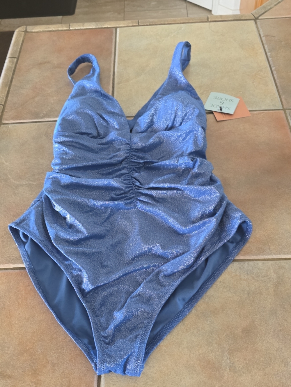Shade & Shore Shimmery Periwinkle One-Piece Swimsuit Sz Lg Nwt